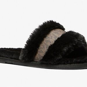 Michael Kors Black and Brown Furry Slippers